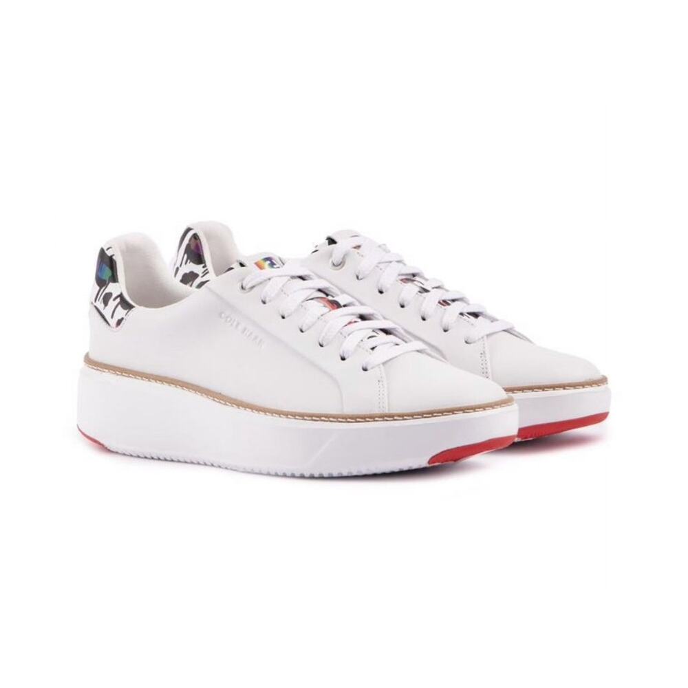 Cole Haan Topspin Leather Printed Fashion Sneakers White Leather Size 5.5 NIB